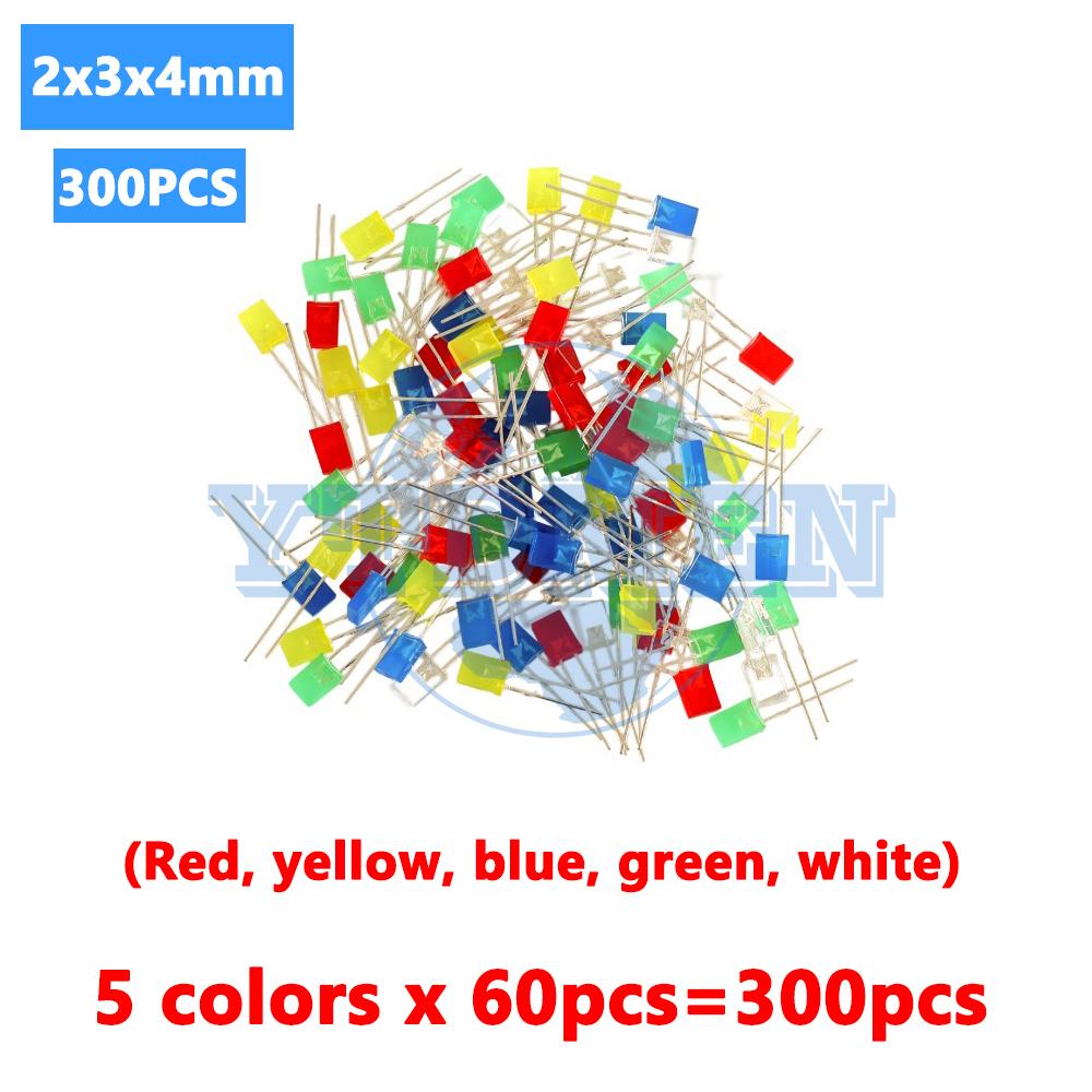 2x5x7mm Led Kit Square 5 Colors LED Diode 2x3x4mm Light-Emitting Diode Set Red Yellow Green Blue White DIY Lights Emitting Lamp