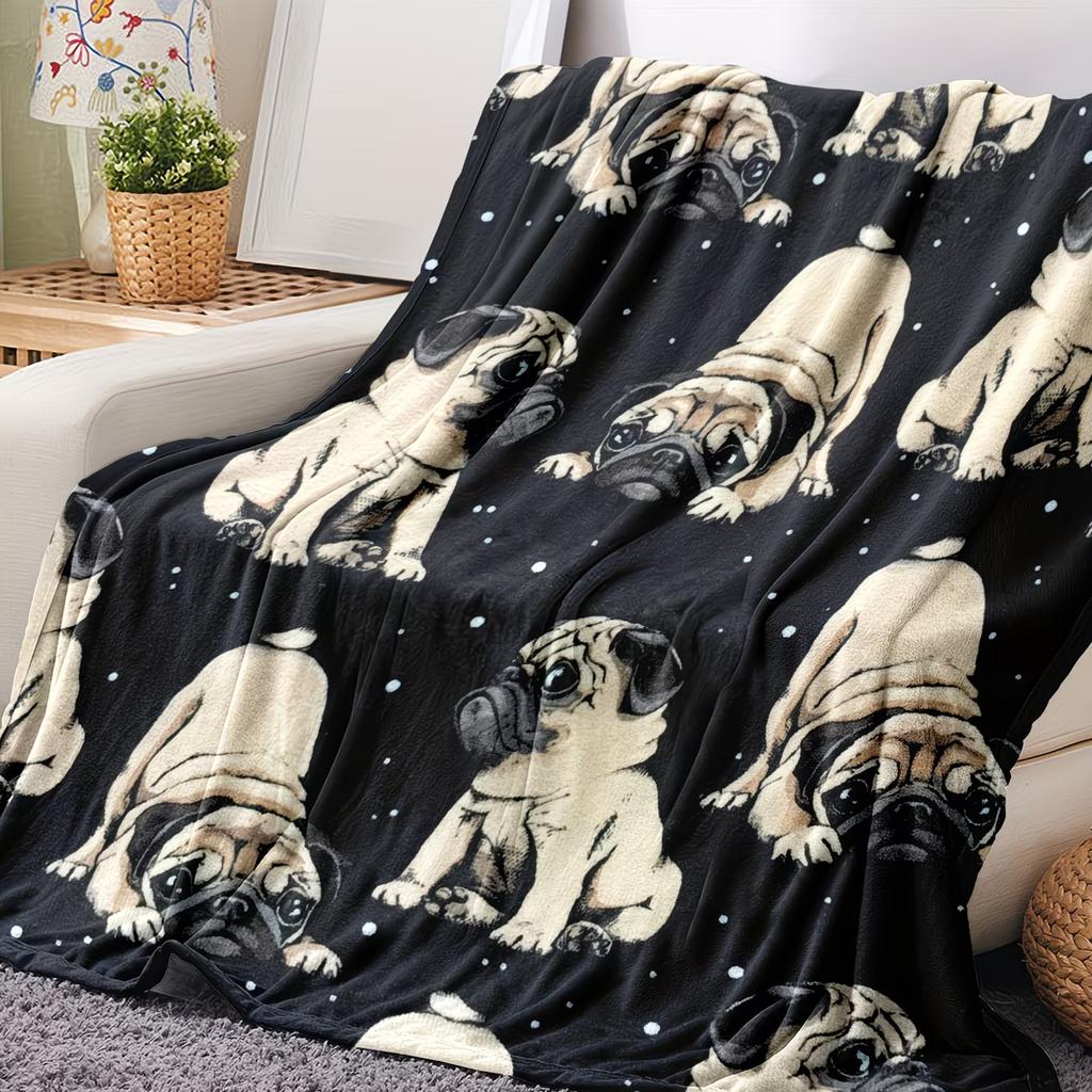 Digital Print Soft Skin Cute Pug Star Puppy Dog Lover Blanket Multi Blanket Product Material Flannel Conditioning Nap Blanket