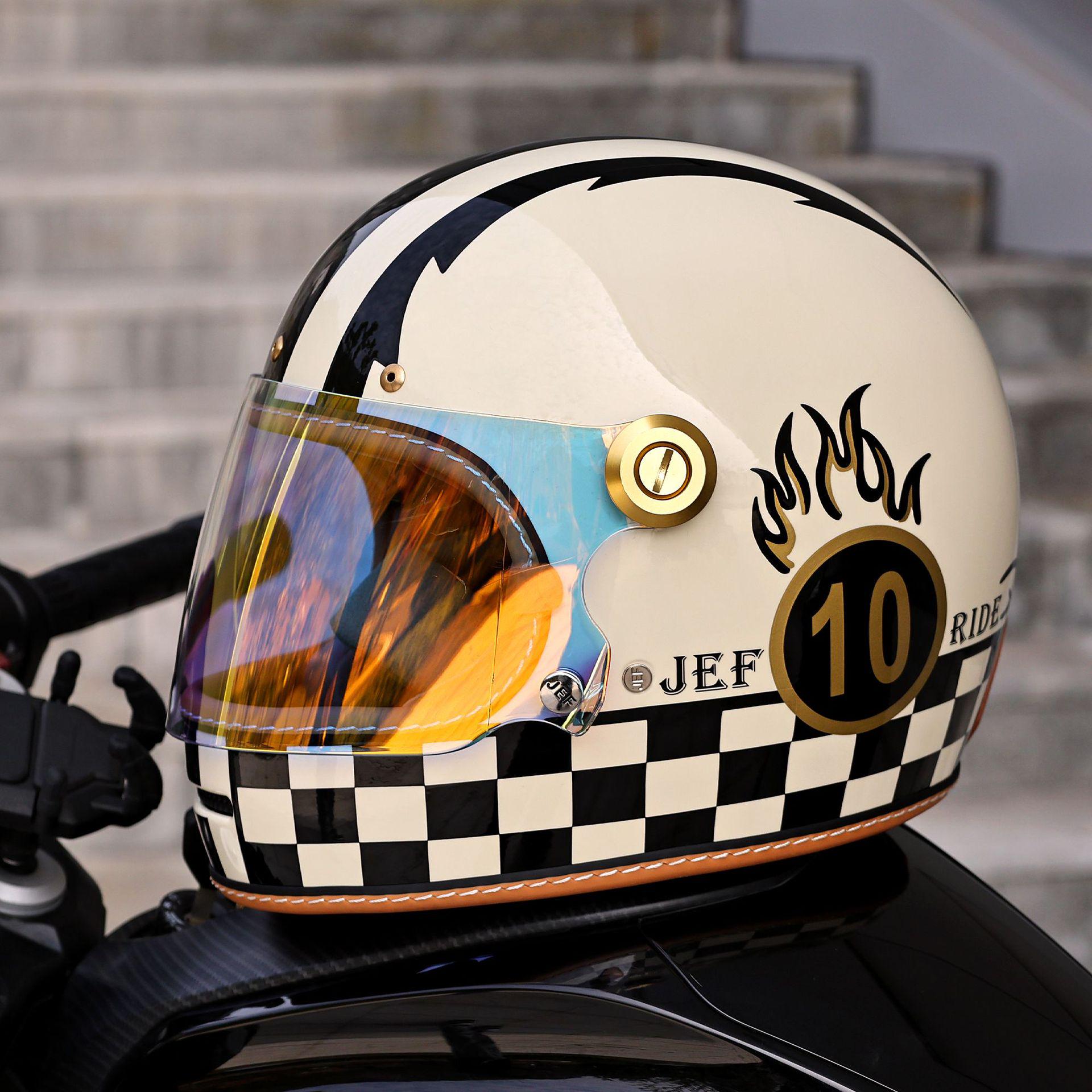 

Taiwan JEF Retro Full-Face Motorcycle Helmet for Men & Women - Warm, All-Season, 3C Certified XL (Head Circumference 59-60)