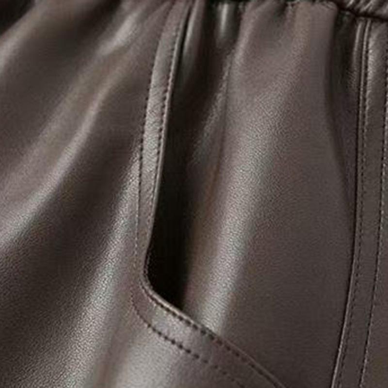 Leather Pants for Women Elastic High Waist Long Trousers Plus Size Thickened Stretchy Versatile Casual Wide Leg Pants