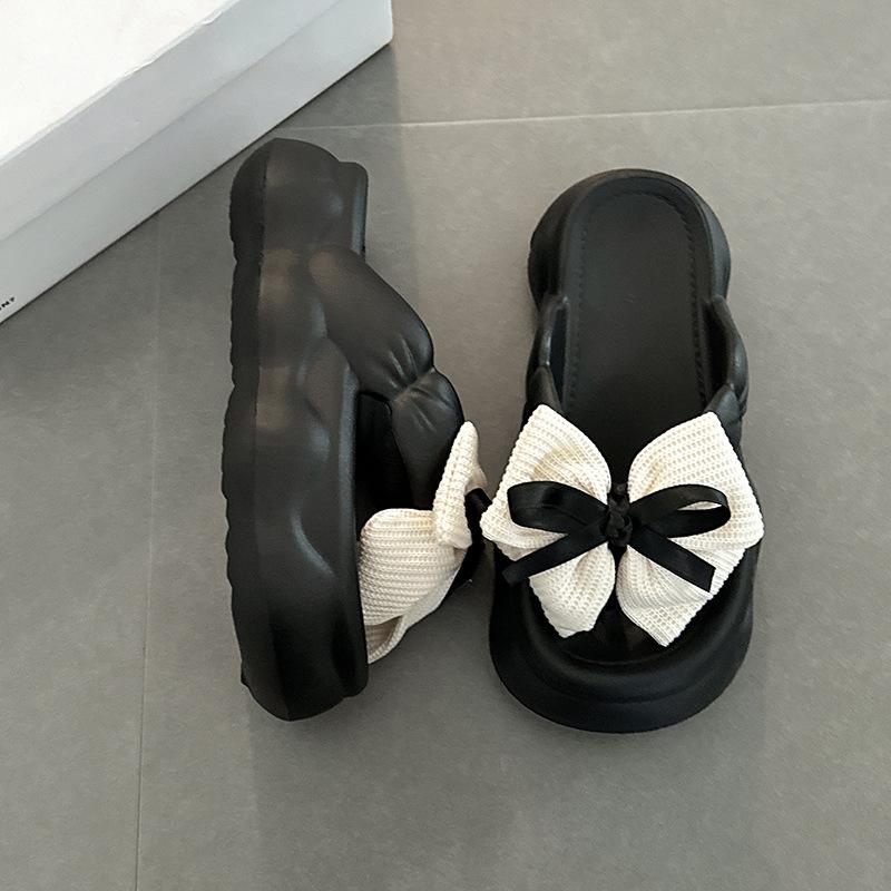 

Дизайнерские персонализированные милые тапочки с бантом, женские летние модные повседневные сандалии для улицы, облачные нескользящие прохладные тапочки 36-37 чёрный