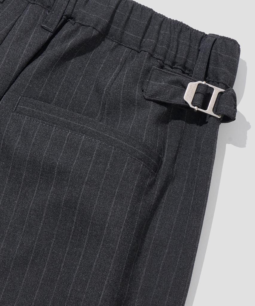 AGOD Strap Banding Wide Slacks [Charcoal Stripe]