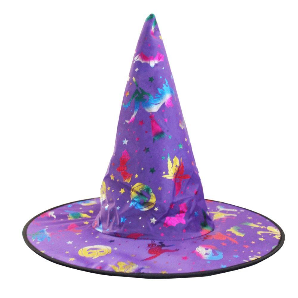 Skull Pattern Halloween Witch Hat Colorful Halloween Cosplay Accessories Children Wizard Cap  Kids