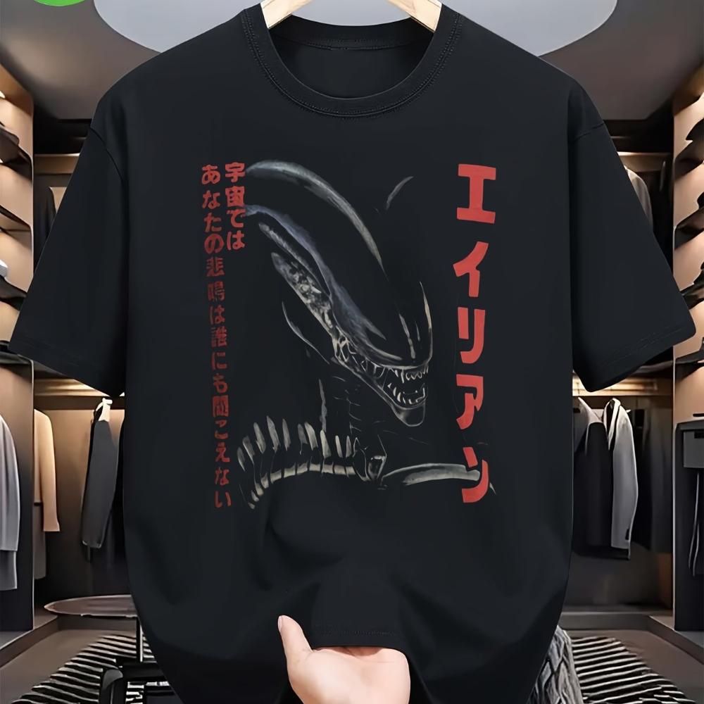Unisexs Vintage Alien Movie TShirt in Nippon No One Can Hear You Scream Japanese Xenomorph Ripley Unisexs Tshirts for Summer