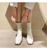 2024 Autumn/Winter Women's Elastic Slimming Chunky Heel Ankle Boots with Square Toe & Back Zipper