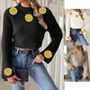 Women’s Cropped Crop Top, Knitted Jumper, Autumn/Winter, Crocheted Floral Patchwork, Flared Sleeves, Half-Turtleneck, Pull-Over Jumper for Women