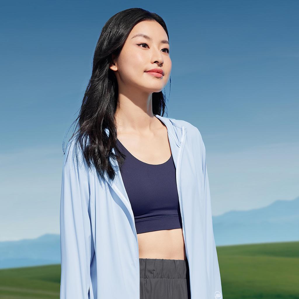 Skechers Solid Color Hooded Moisture-Wicking Quick-Dry Sports Sun Protection Jacket Women jackets Xenon-Blue P224W059-0356