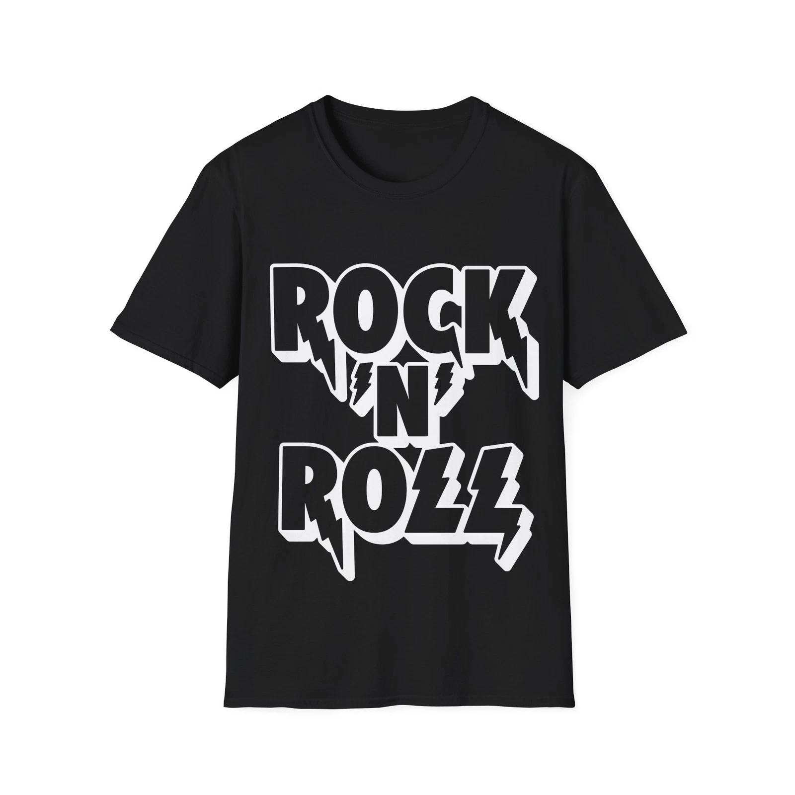 Rock N Roll T-Shirt, Typography Logo Tee, Music Fan Regular Fit Top 2XL