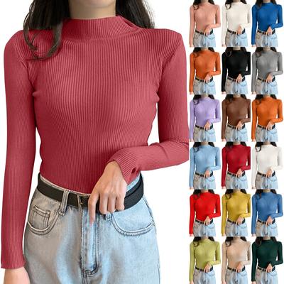 Women's Solid Color Knitted Sweater Half High Collar Bottom Long Sleeve