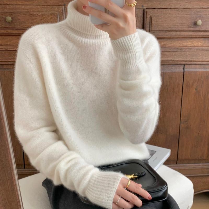 

New autumn and winter gray turtleneck thickened sweater women s lazy style solid color knitted sweater women s bottoming trend S белый