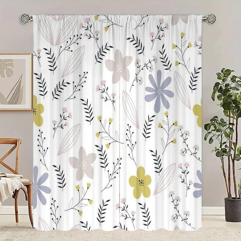 2Pcs- Green plant-printed curtain -100% polyester material, suitable for bedroom curtain and living room decoration;