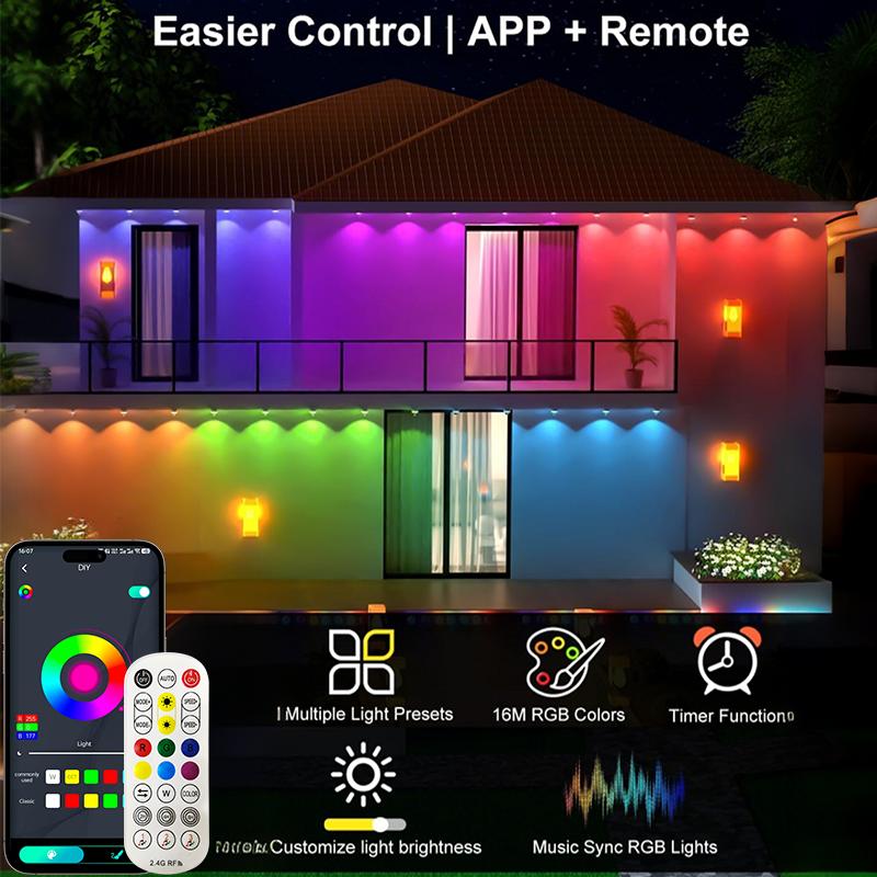 Smart Eaves Lights RGB Permanent Outdoor Lights LED String Lights with App/Remote Control for House Roof Holiday Decoration