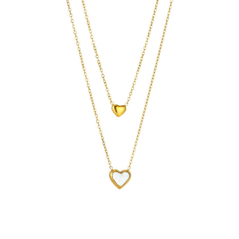 Elegant Double Layer Heart Necklace for Women: Gold-Plated Titanium Steel, Luxury Ins Style