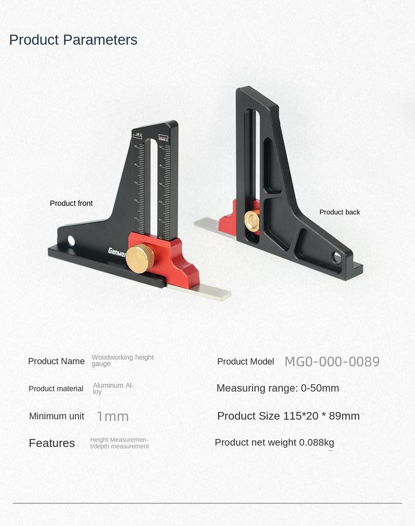 Height Gauge Depth Aluminum Alloy DIY Woodworking Tablesaw Height Measurement Tool