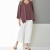 Women V Neck Batwing Sleeve Loose Casual Top Irregular Hem Blouse