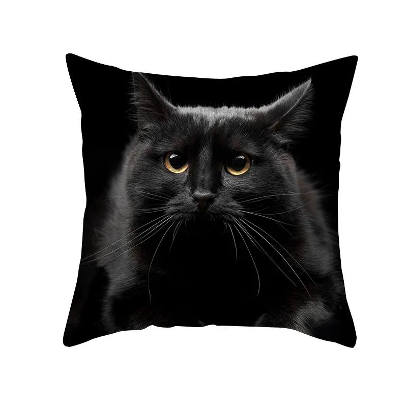 45X45CM Black Cat Pillowcases Polyester Home Cute Kitty Animal Lover Cushion Cover Funny Decoration Pillow