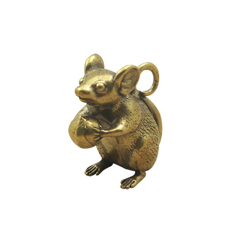 Messing Mausfalle Pfirsich Mini Ratte Schreibtischdekoration Bronze Kawai Tier Metallfigur Traditioneller Chinesischer Tierkreis Retro Ornamente