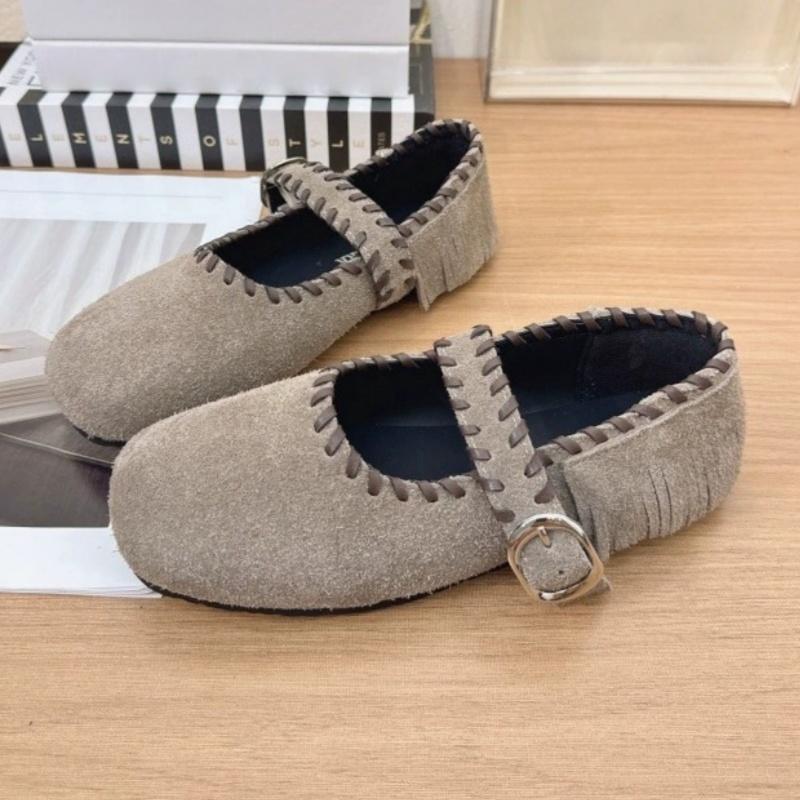 Fashion High Quality Woven Faux Suede Flat Shoes 2025 Mary Janes Elegant Casual Women Shoes Metal Belt Buckle Comfy Flat Loafers