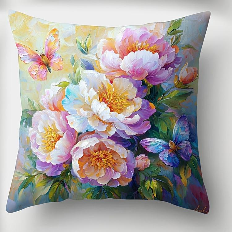 Spring Flowers, Butterfly and Flower pillowcaseSuitable for Sofa Car Bedroom Decorative Cushion Cover Pillow Cover
