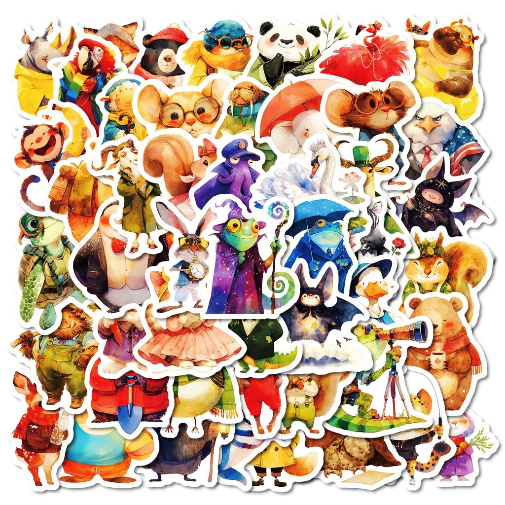 New 50 Hand-painted Graffiti Stickers Creative Hippo Swimming Without Repeating Stickers