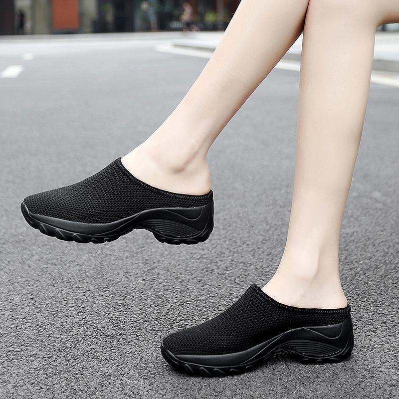 Women's Backless Walking Sneakers Summer Slip-on Mule Shoes Closed Toe Slippers Height Increase Comfort Casual Traveltime Mule