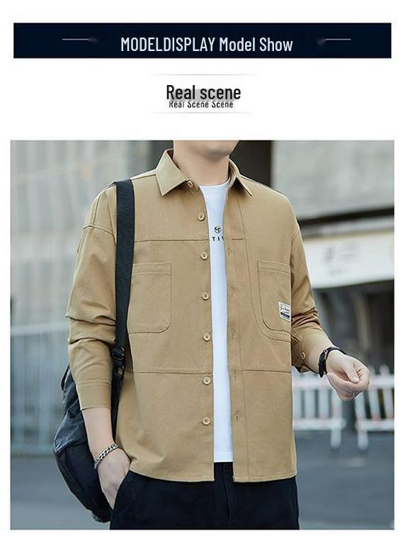 Men's Korean Style Long Sleeve Cotton Shirt - Loose Fit Casual Jacket Top for Spring & Autumn