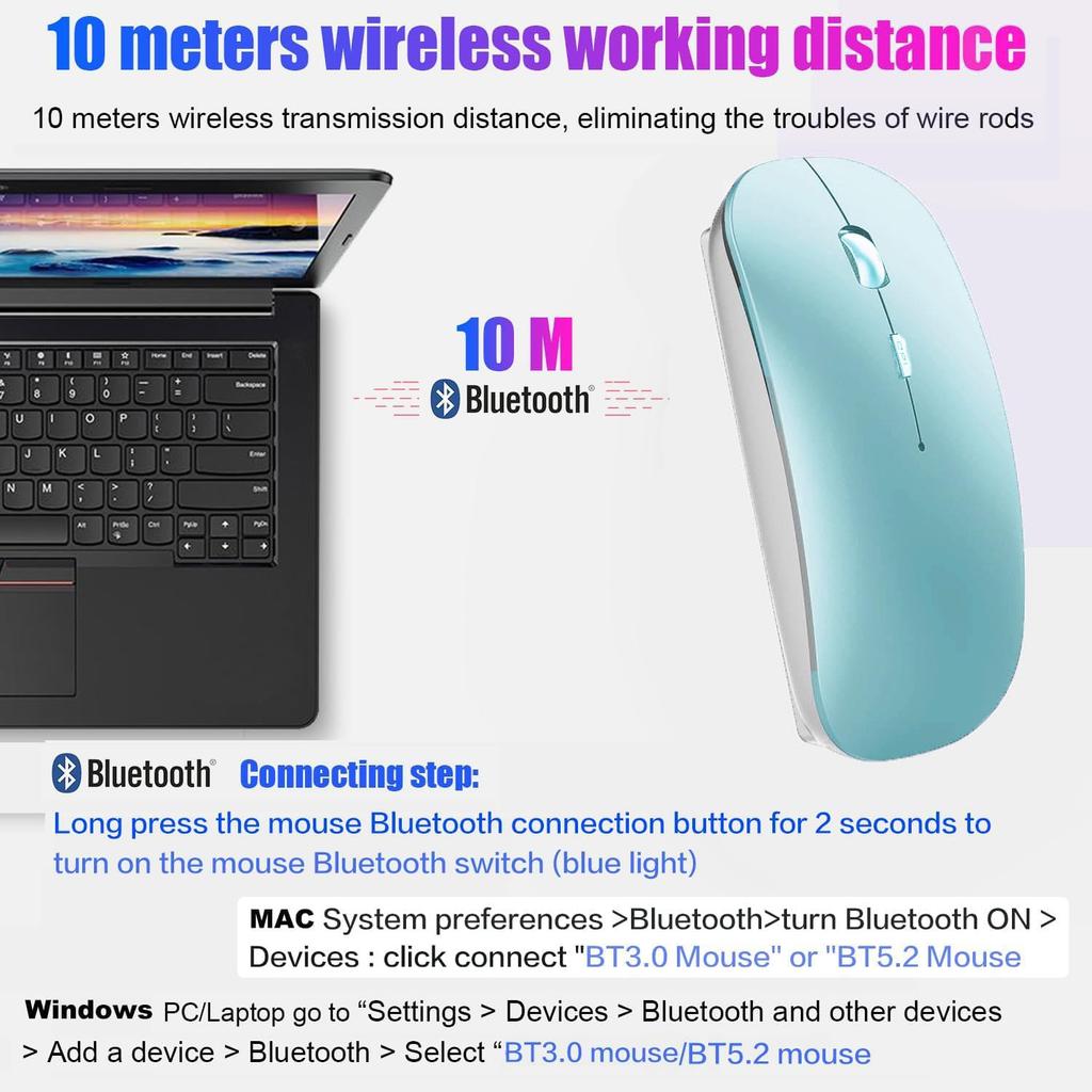 Wireless Bluetooth Mouse for iPad iPad MacBook MacBook and Dell Pro, Air, Mac, Pro, Air, Laptops, Chromebooks, Windows, HP, (Jelly Blue)