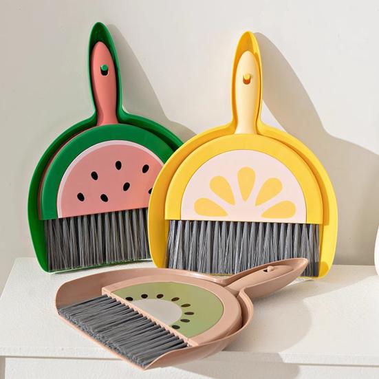 Small Broom Dustpan Set Fruit Themed Anti-scratch Desktop Crumb Sweeper Glass Piano Surfaces Fine Dust Debris Handheld Broom