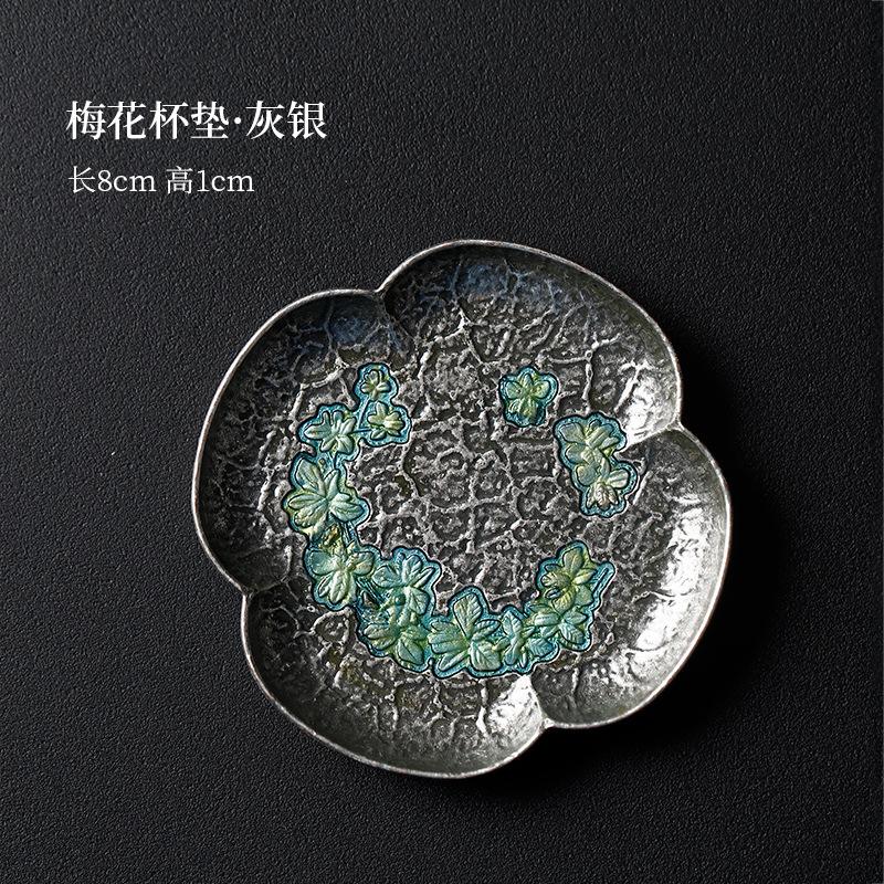 Enamel Tea Cup Coaster Heat Insulation Pad Japanese Style Kung Fu Tea Set Accessory Durable Metal Material Unique Floral Design