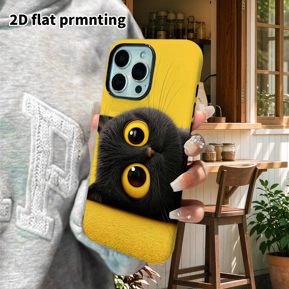 Phone Case: 2D Flat Design Suitable for iPhone 18 17 16 15 14 13 Pro Film Protective Case, Couple Style, Funny Little Black Cat, Christmas and Hallowe