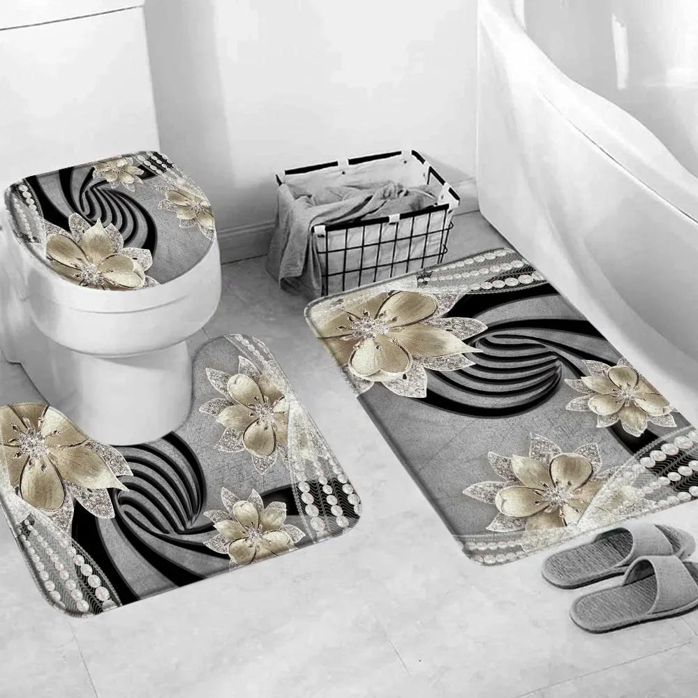 Elegant Bouquet Of Fantastic White Flowers 3D Style Shower Curtain Bathroom Curtain With Bath Rug Carpet Set Floral Home Decor