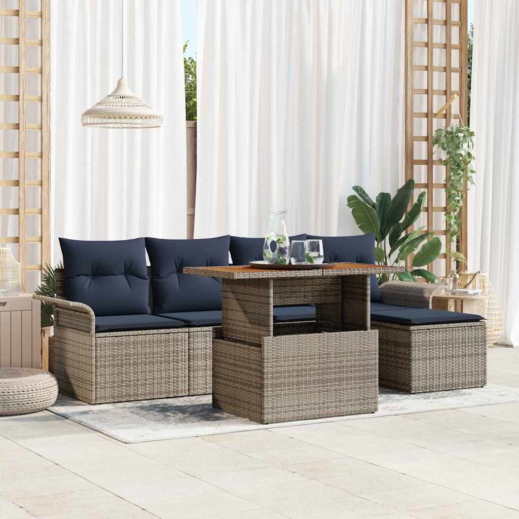 Garden Sofa Set with Cushions 6 Pcs Grey and Navy Blue