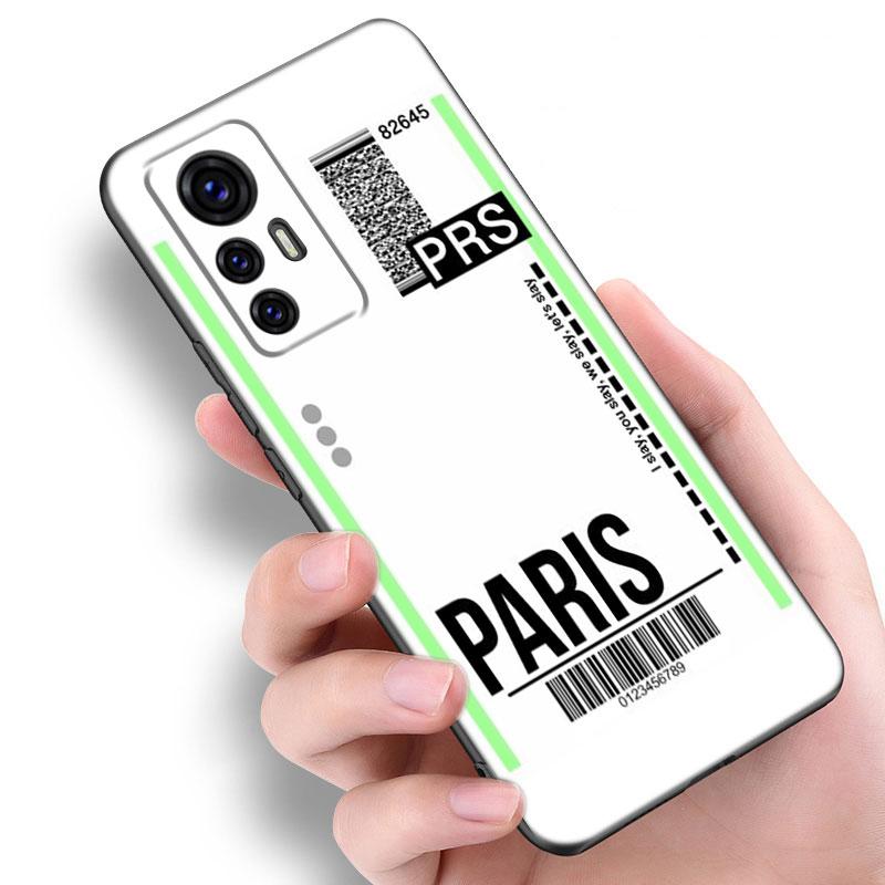 Travel Ticket Label Paris Phone Case For Xiaomi Mi A2 8 9 SE Note 10 10T 11 12 Lite 9T 11T 12S 12T Pro A3 6X 12X TPU Black Cover