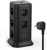 Tessan Multiple Socket Power Strip, 11-Way Socket Tower (2500W/10A) with 3 USB Ports (5V/3.1A) and 2.0M Cable for Home, Office