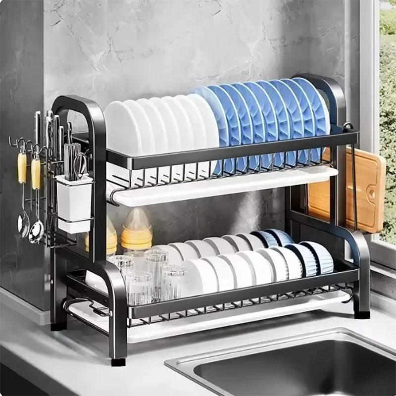 2025 New 2-Tier Stainless Steel Dish Rack with Utensil Holder - Compact Space-Saving Design & Rustproof Kitchen Organizer