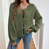 Autumn and Winter Women's Clothing, Casual, Loose Fitting, Cardigan, Tie Up, Solid Color Sweater