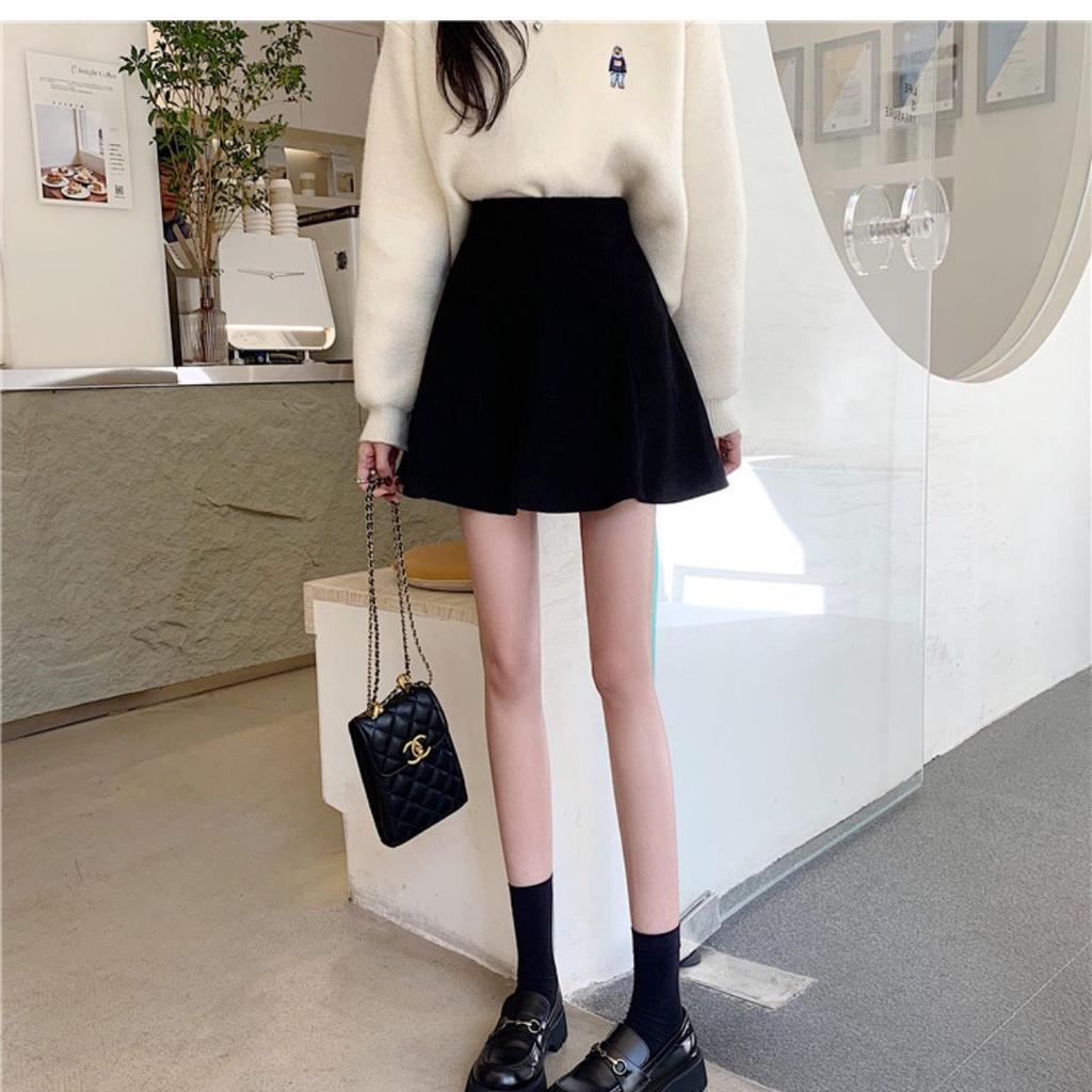 Koreanischer Stil A-Linien Minirock aus Cord mit hoher Taille für Herbst/Winter 2023