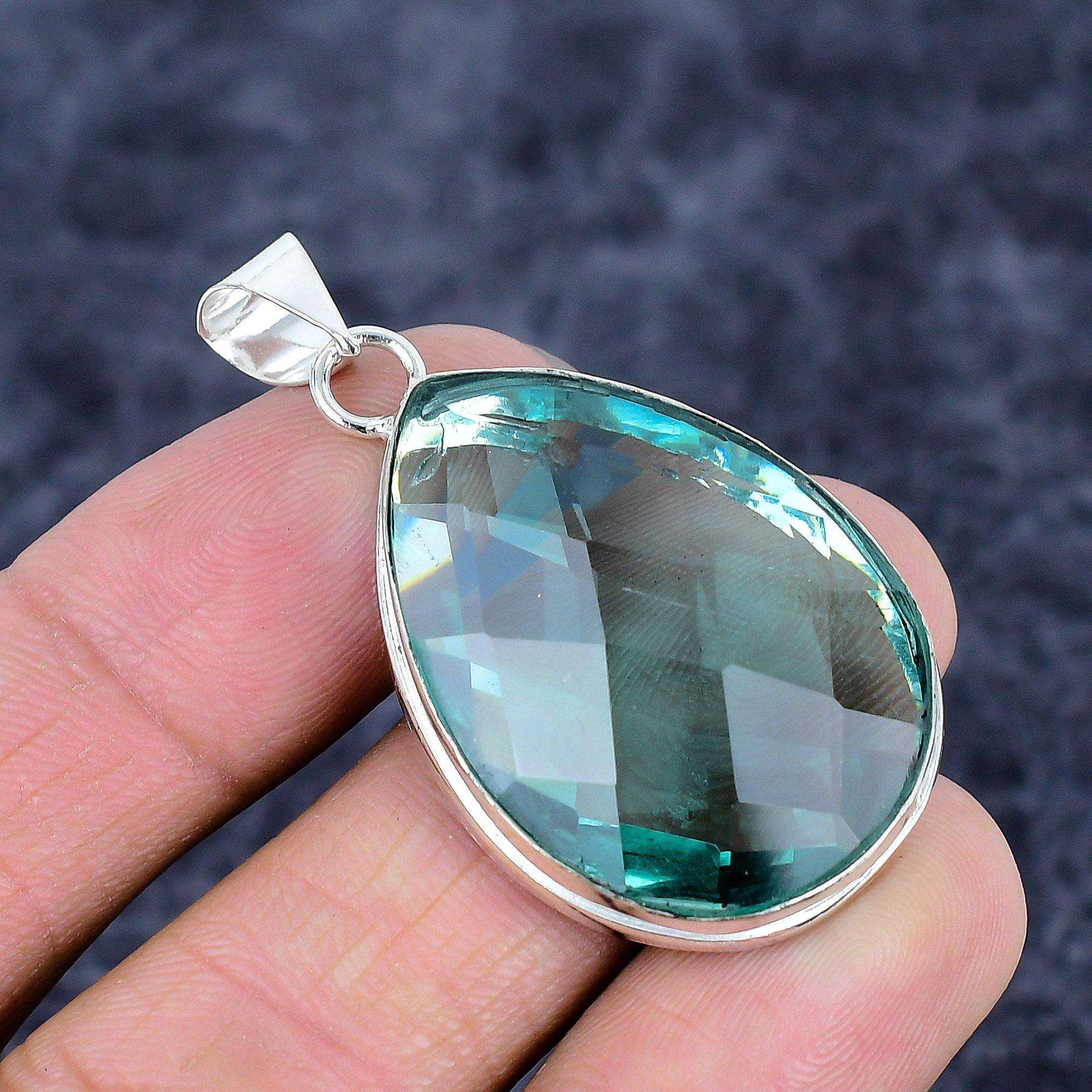 

Green Amethyst Gemstone Handmade 925 Sterling Silver Jewelry Pendant 1.93 M-3261