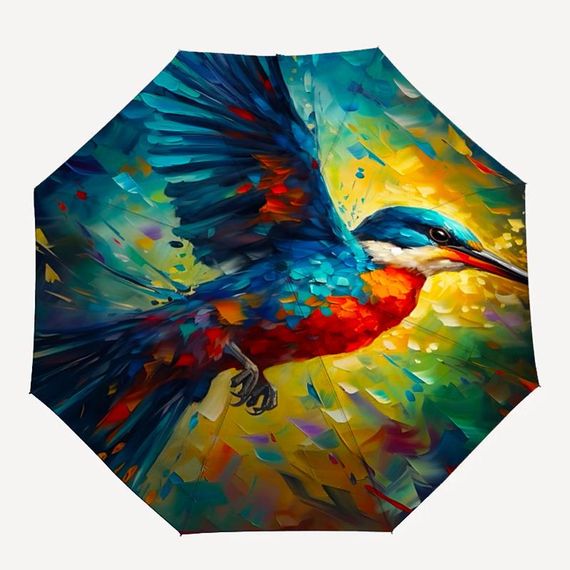 

1pc Kingfisher Feather Fashionable Auto Opening/Closing Folding Umbrella with 8 Bones, Windproof Portable, Daily Use148