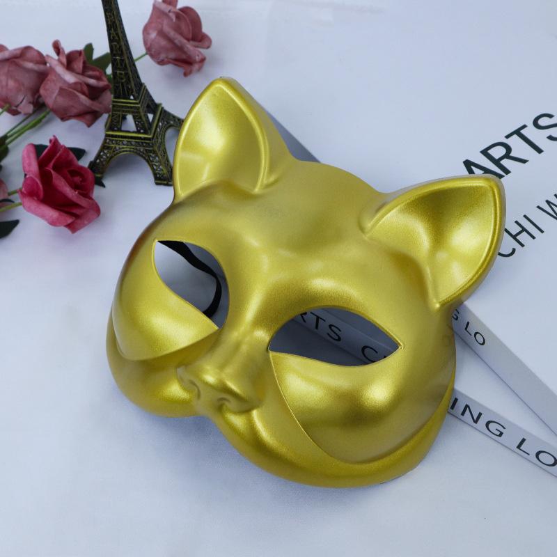 Halloween Cat Face Mask Plastic Old Vintage Light Plate Half Face Mask Venice Party Prom Dress Up Props