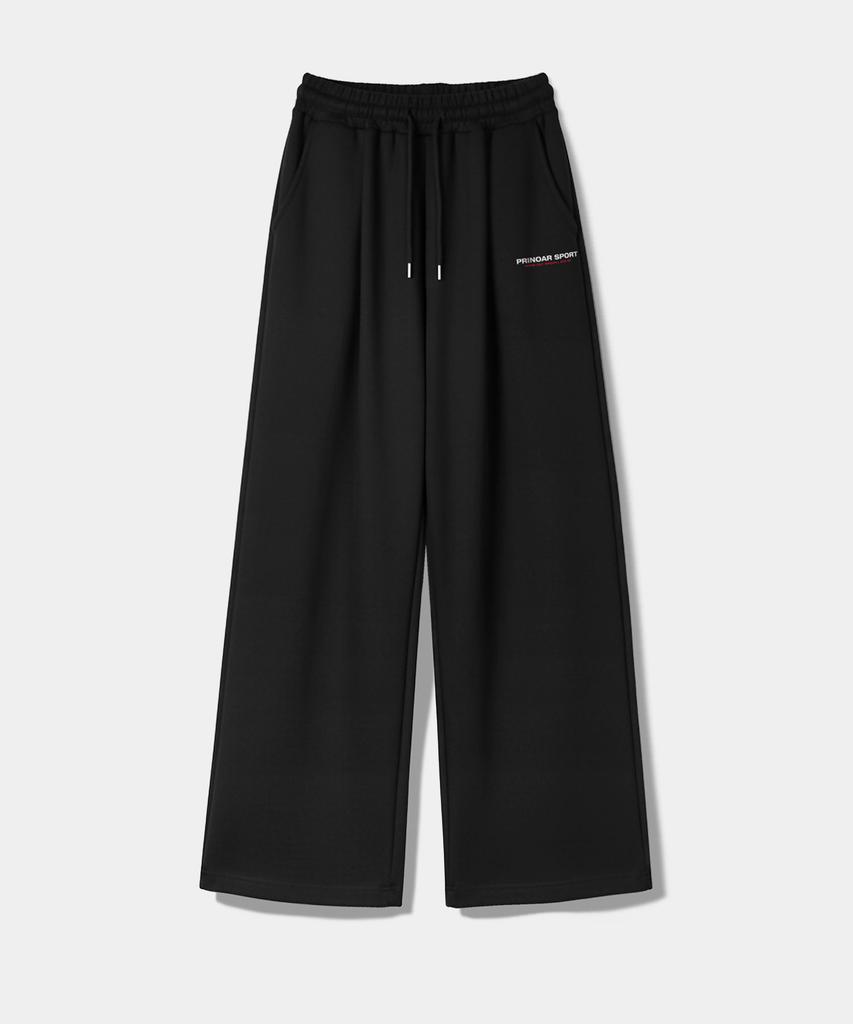 PRINOAR [Fleece Lined] Small Sports String One-Pleat Wide Pants - Black