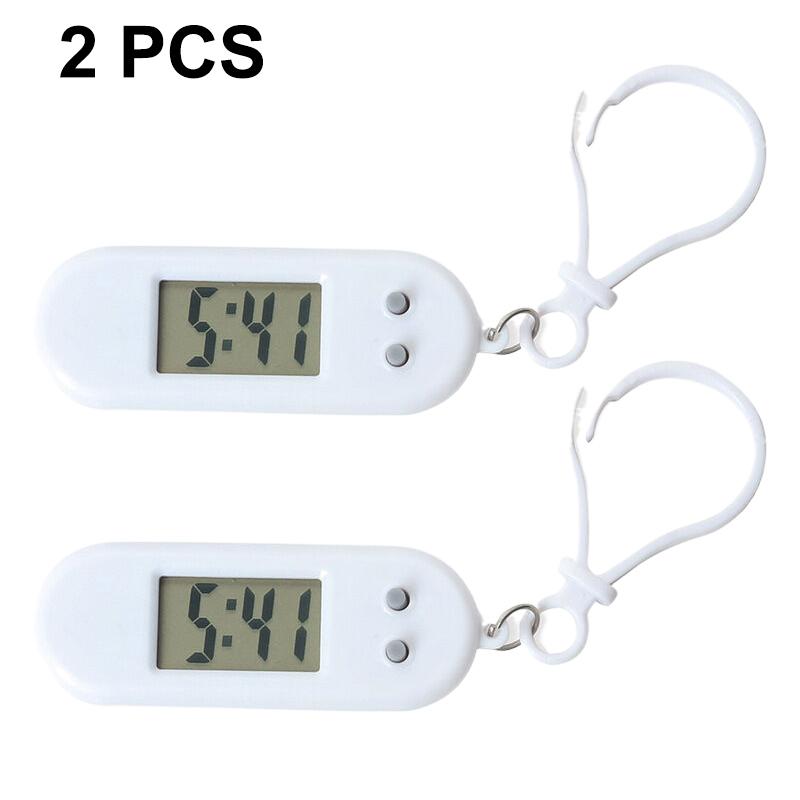 2Pcs Portable Electronic Clock Keychain Mini Pocket Electronic Oval Hanging Watch Digital Table Time Date Display Clock Student
