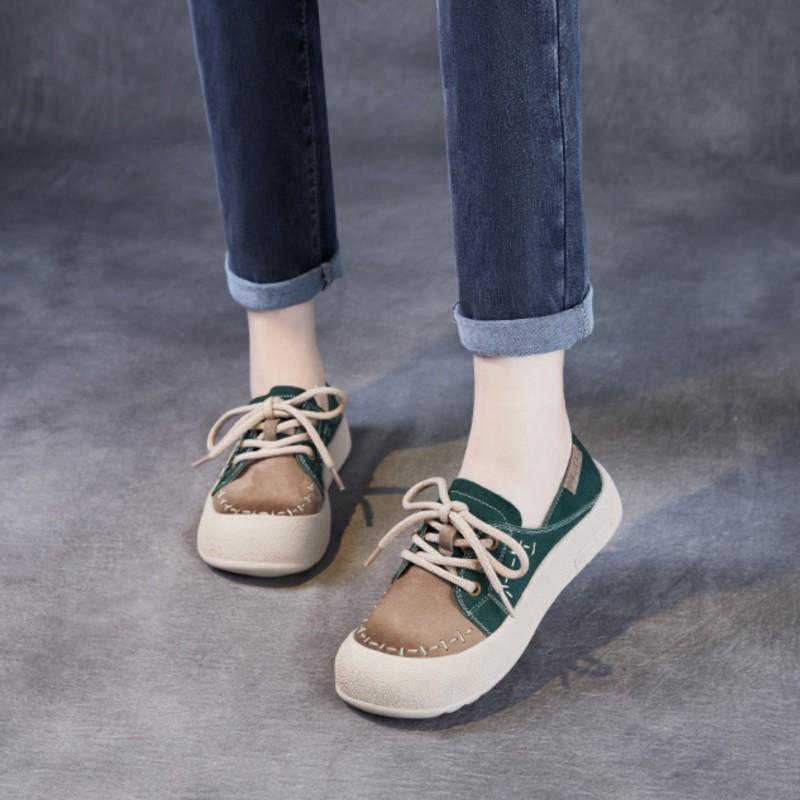 Johnature Dámské boty z pravé kůže, mix barev, kulatá špička, šněrovací, s měkkou podrážkou, ploché boty