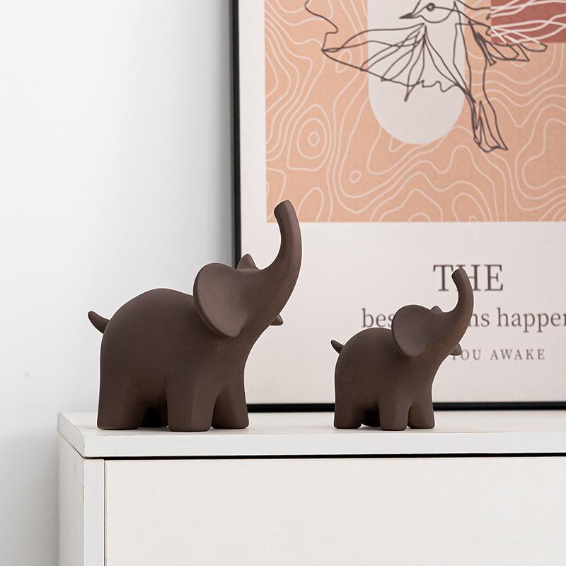 Ceramic Elephant Figurines White Brown Nordic Abstract Modern Art Home Living Room Bookshelf Decoration Office Desktop
