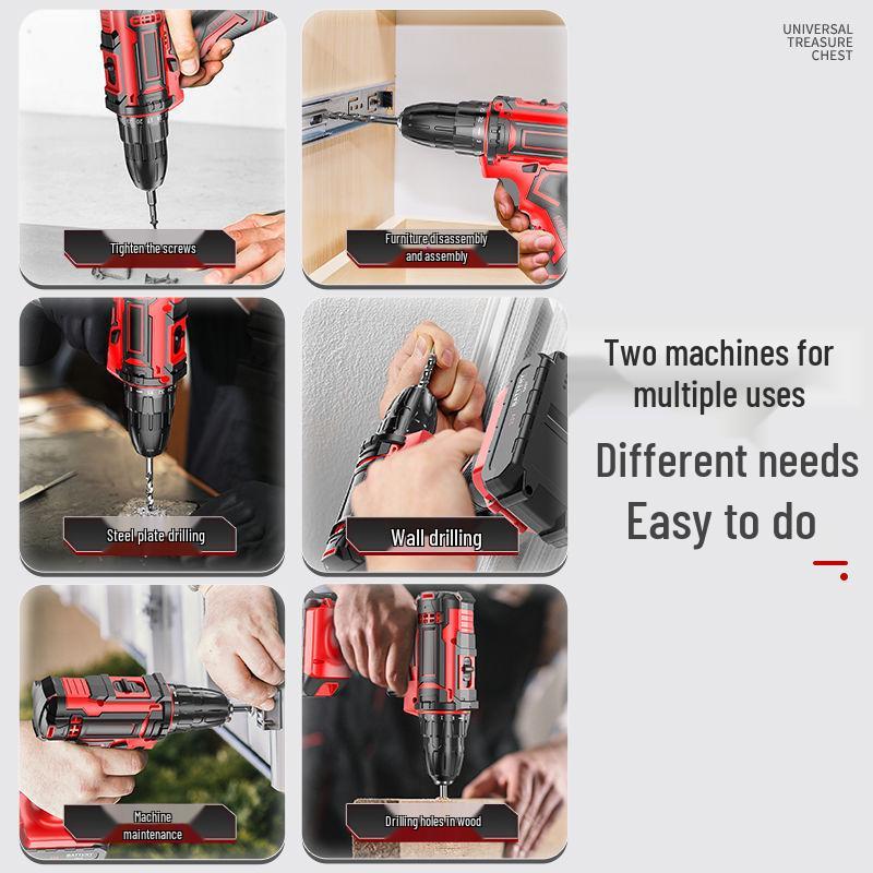 Cordless Lithium Battery Drill Hand Tool Set for Electricians & Carpenters - Multifunctional Repair Kit with Tool Box