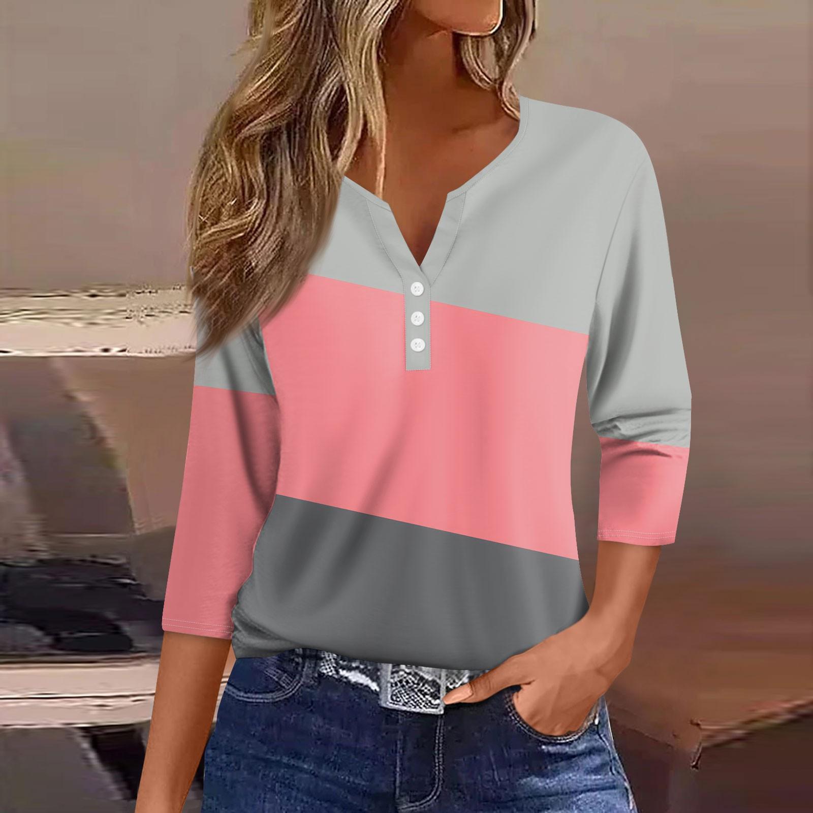 

Жен. Футболка Футболка С принтом Пуговицы Рукав 3/4 Повседневные Выходные Мода Классический V-образный вырез Обычный Топ XXL горячий розовый