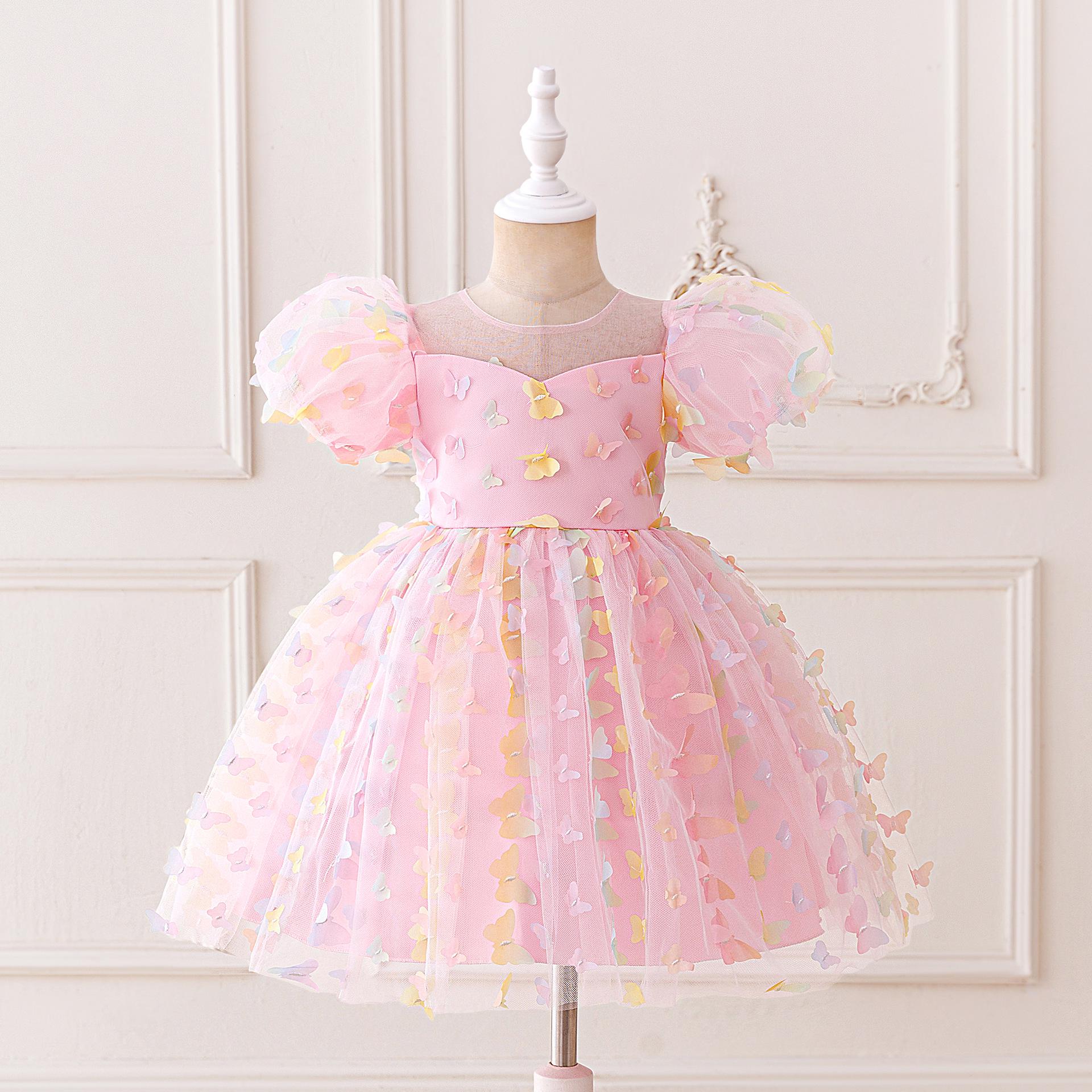 

Children s Puff Sleeve Princess Dress with Applique Bow - Formal Wear for Weddings and Festivals. 110cm розовый