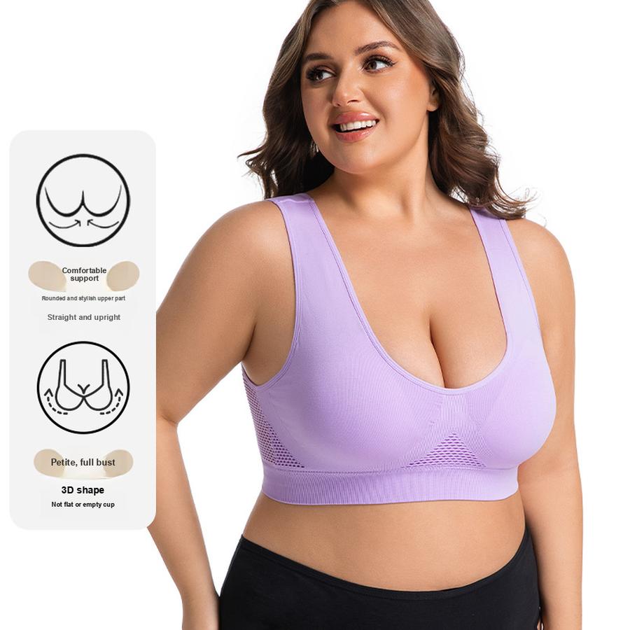 5 Pcs Plus Size Wire-Free Back-Supported Sports Bra for Running and Fitness - Breathable Mesh Cutout