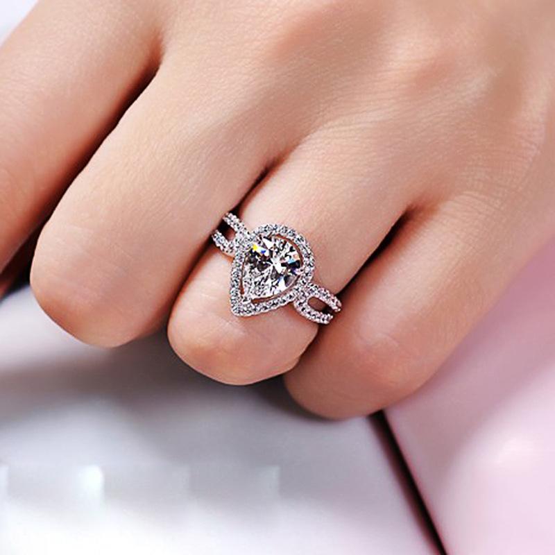 Celebrity Recommended Internet Celebrity Tide Water Drop Pear-Shaped Zircon Ring Women'S Jewelry