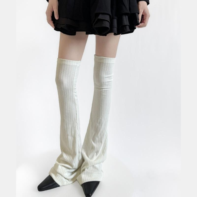 Ribbed Knit Slimming Thigh High Long Socks Elegant Solid Color Designs Flared Over Knee Leg Warmers Stockings for Women